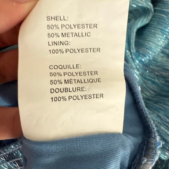 Ramy Brook Crop Top Blue Metallic Plisse Long Sleeve Blouse V-Neck, Designer XS - Picture 6 of 8